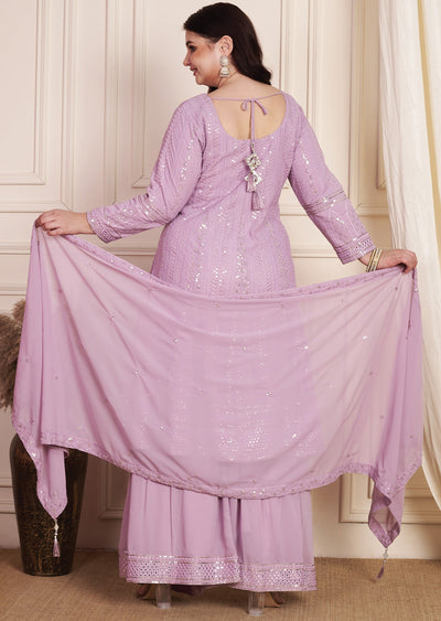 Lavender Lucknowigeorgette Anarkali Suit