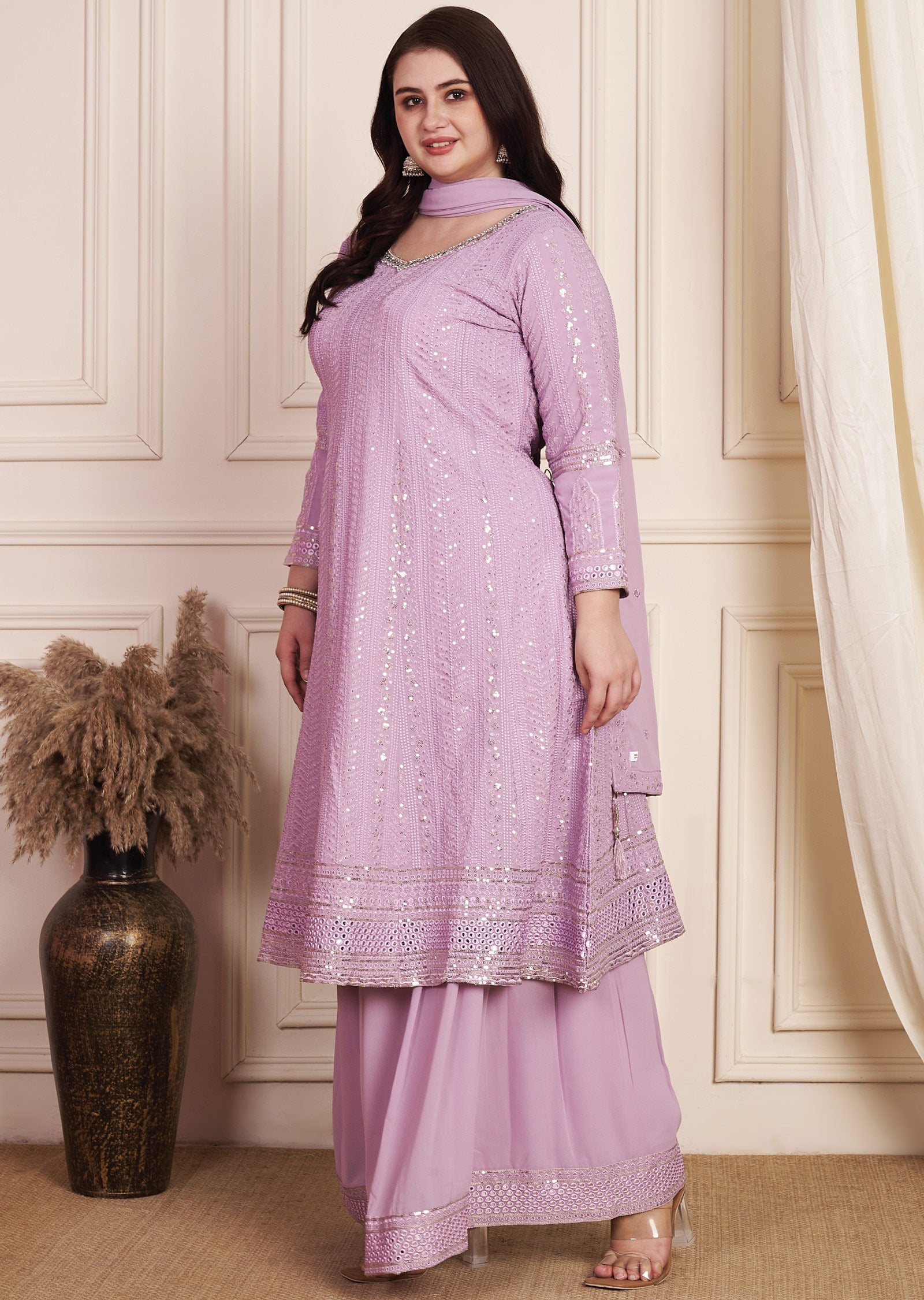 Lavender Lucknowigeorgette Anarkali Suit