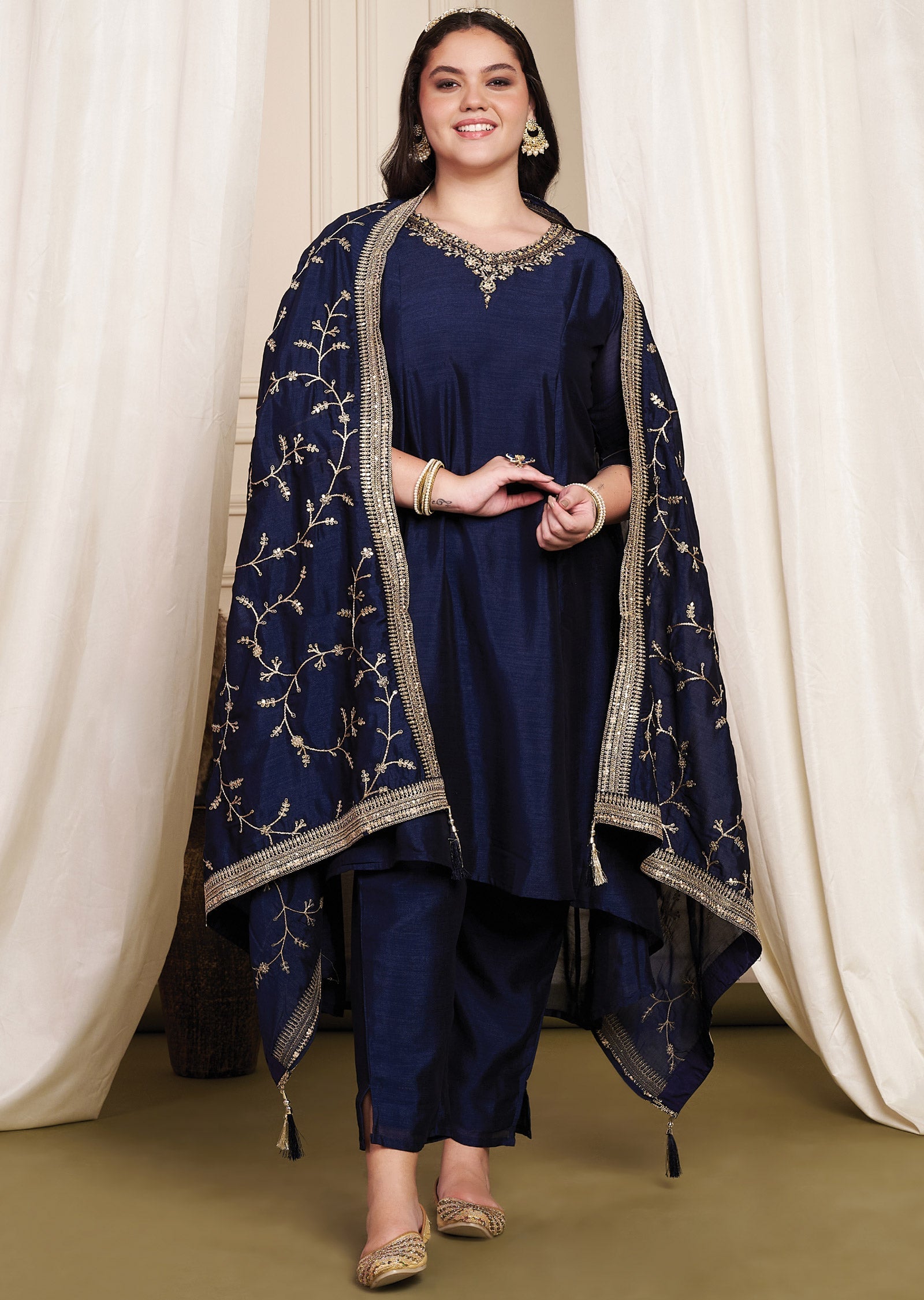 Navy Blue Soft Silk Anarkali Suit