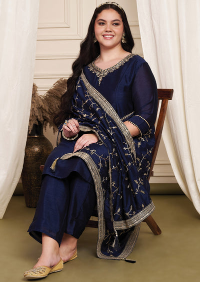 Navy Blue Soft Silk Anarkali Suit