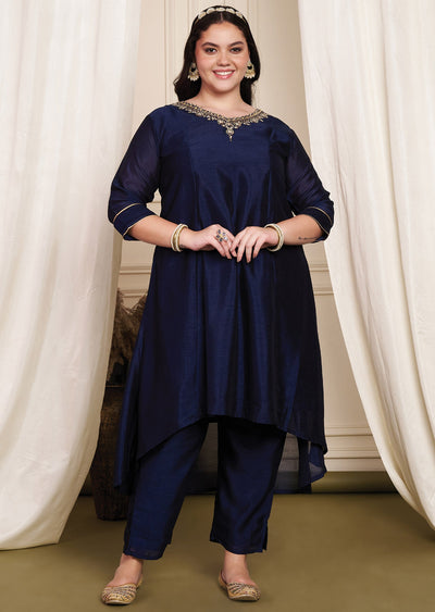 Navy Blue Soft Silk Anarkali Suit