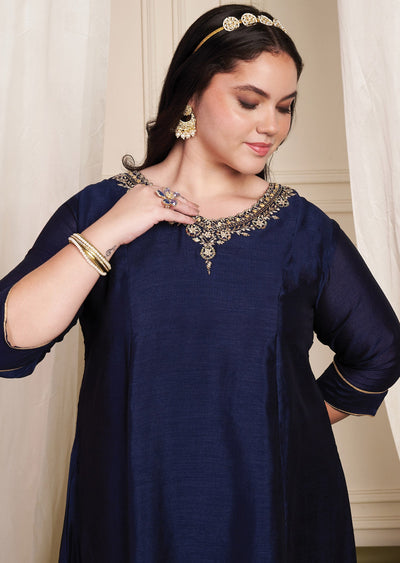 Navy Blue Soft Silk Anarkali Suit