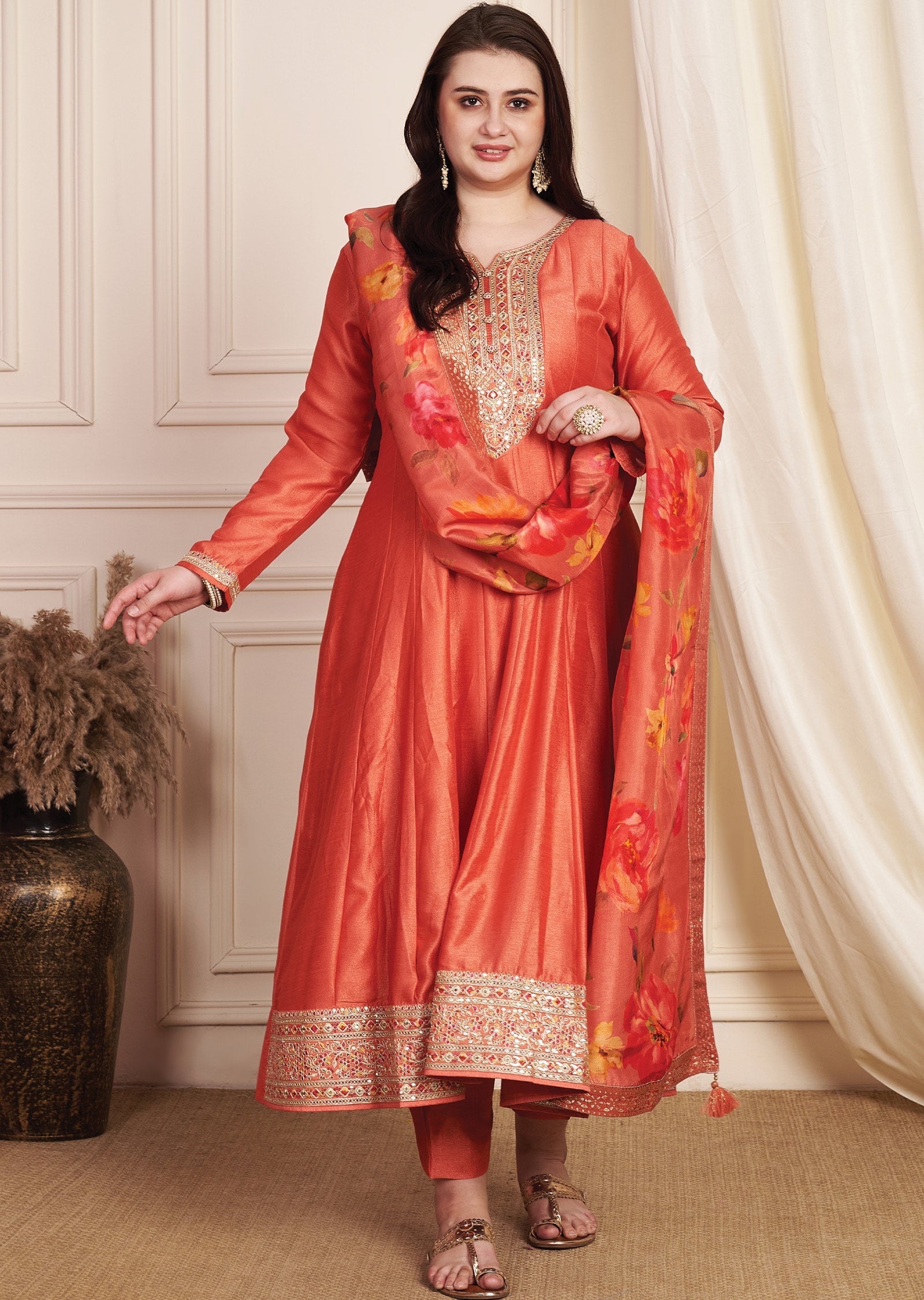 Dark Rust Soft Silk Anarkali Suit