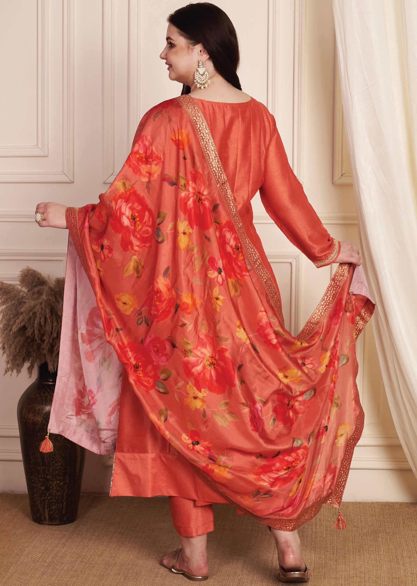 Dark Rust Soft Silk Anarkali Suit