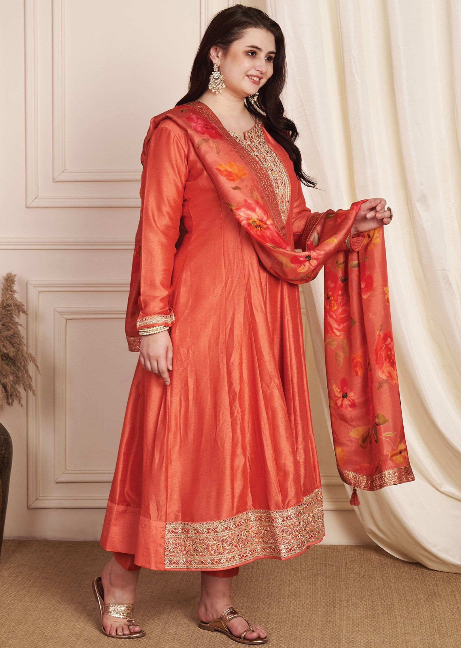 Dark Rust Soft Silk Anarkali Suit