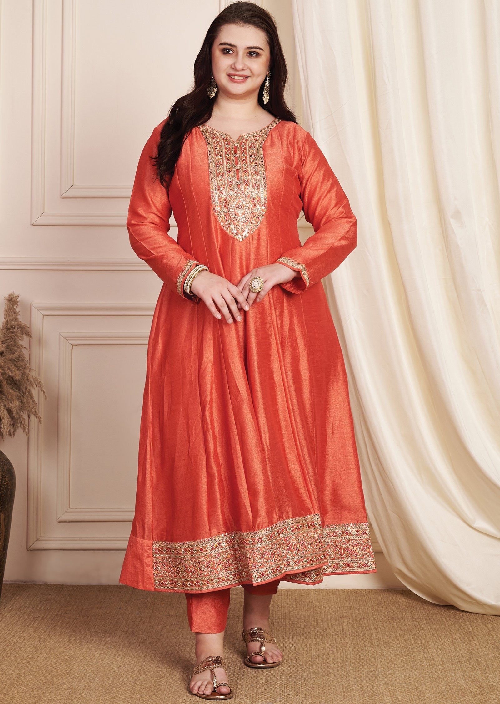 Dark Rust Soft Silk Anarkali Suit