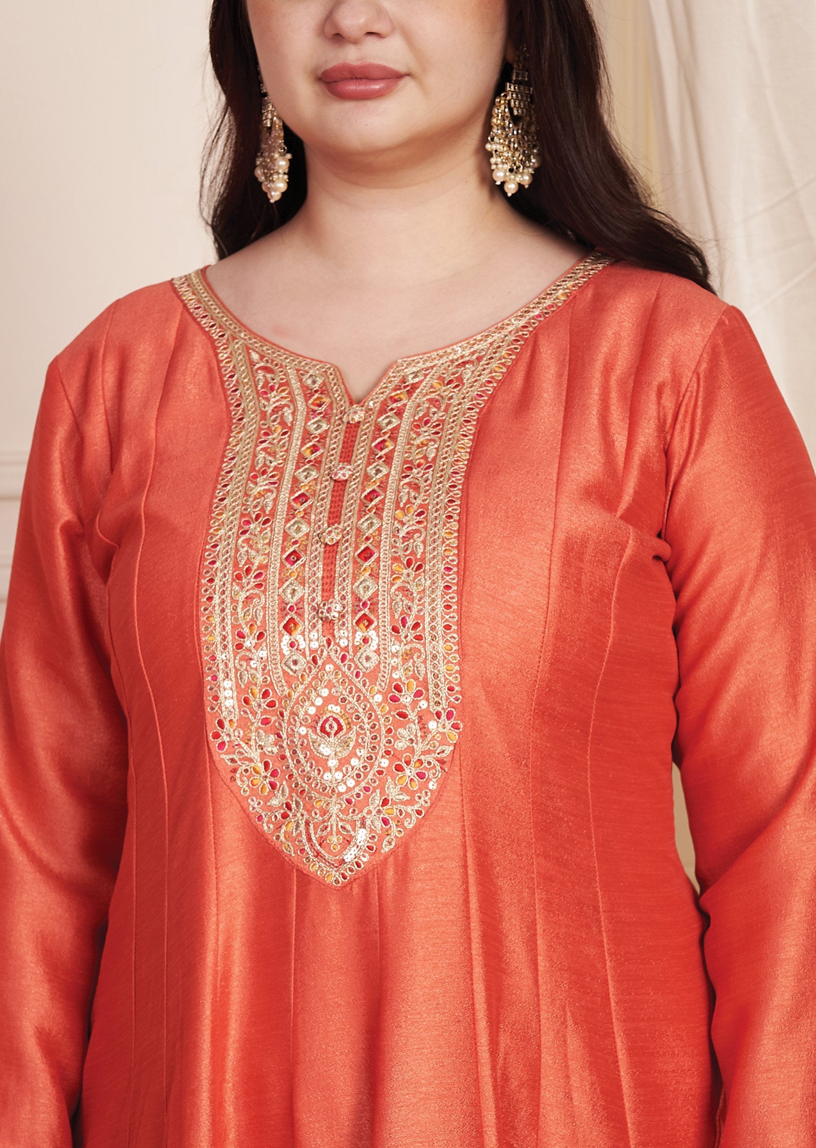Dark Rust Soft Silk Anarkali Suit