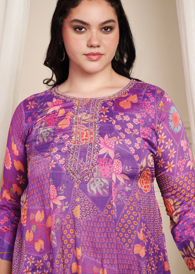 Purple Chinnon Anarkali Suit