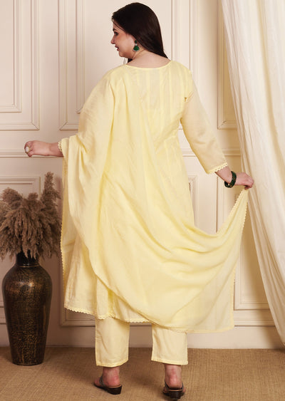 Light Yellow Cotton Anarkali Suit