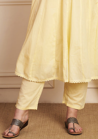 Light Yellow Cotton Anarkali Suit