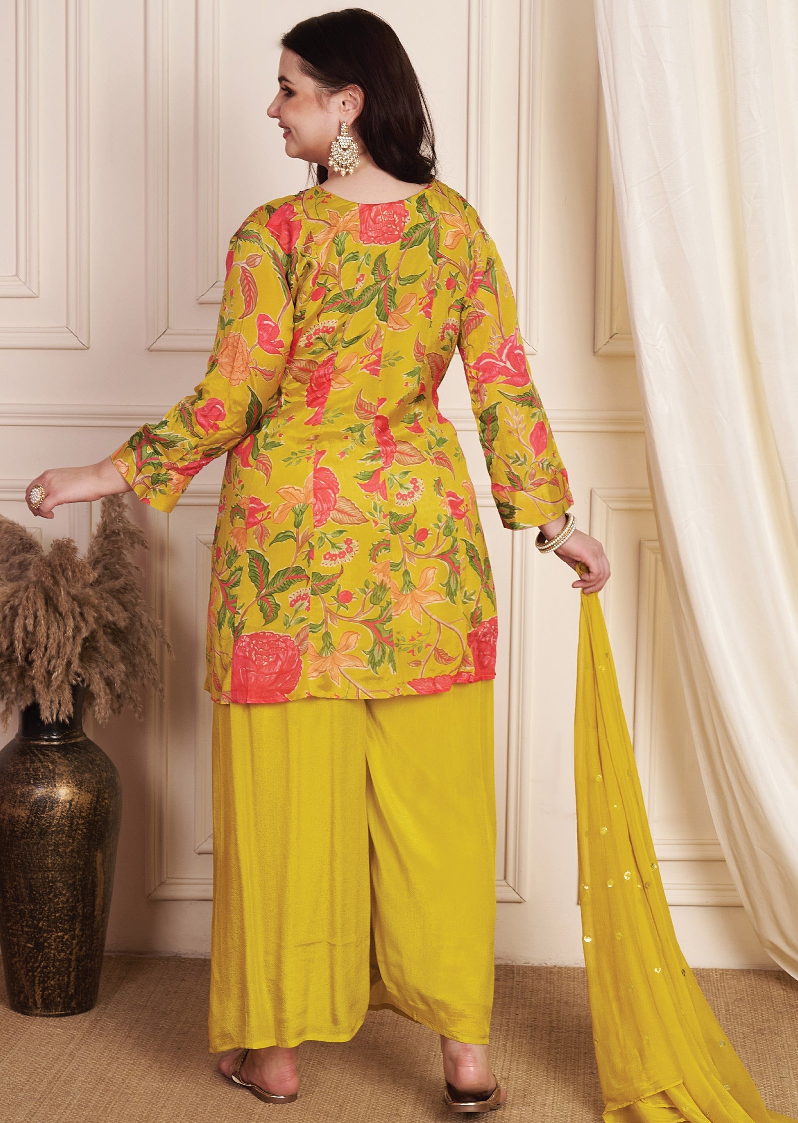 Mustard Chinnon Anarkali Suit