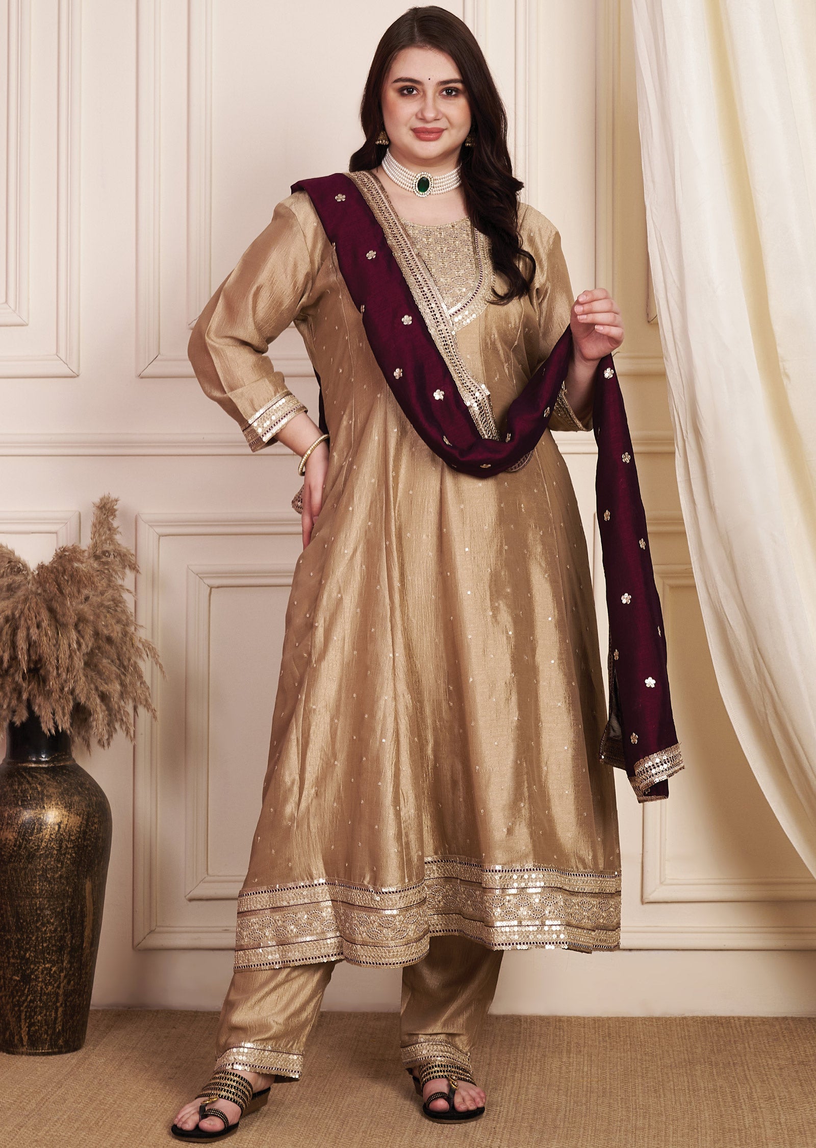Light Brown Soft Silk Anarkali Suit