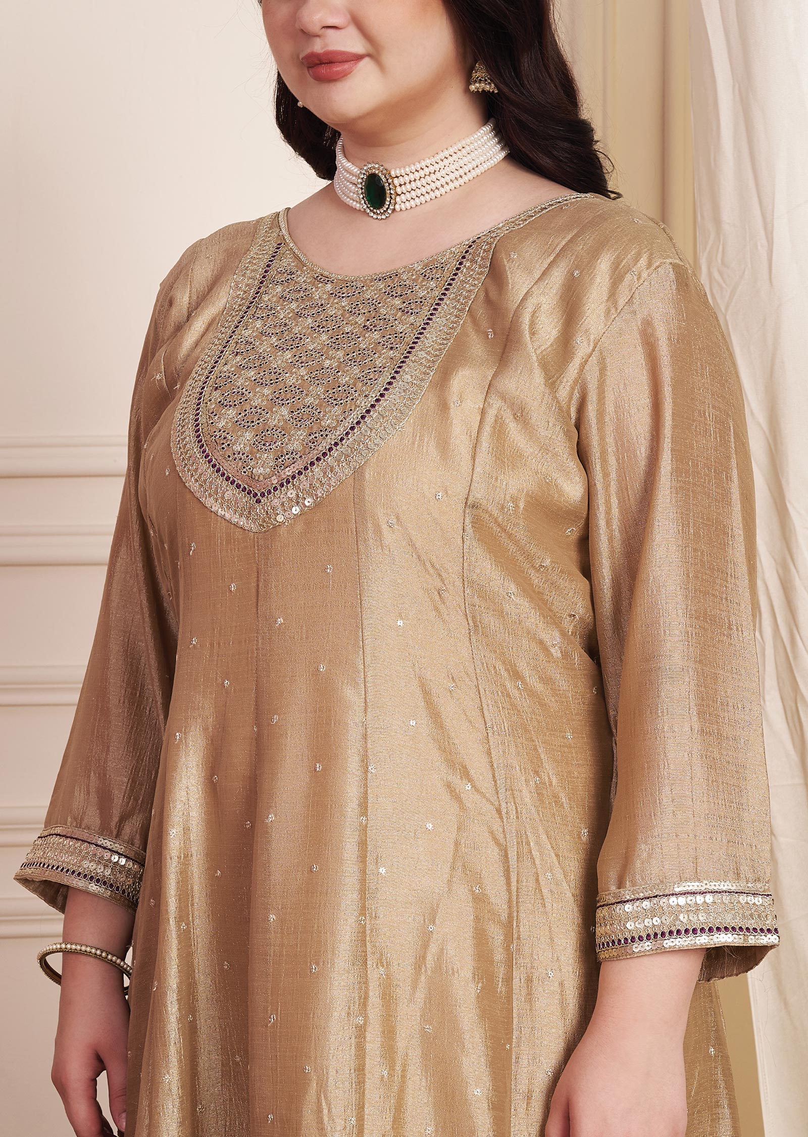 Light Brown Soft Silk Anarkali Suit