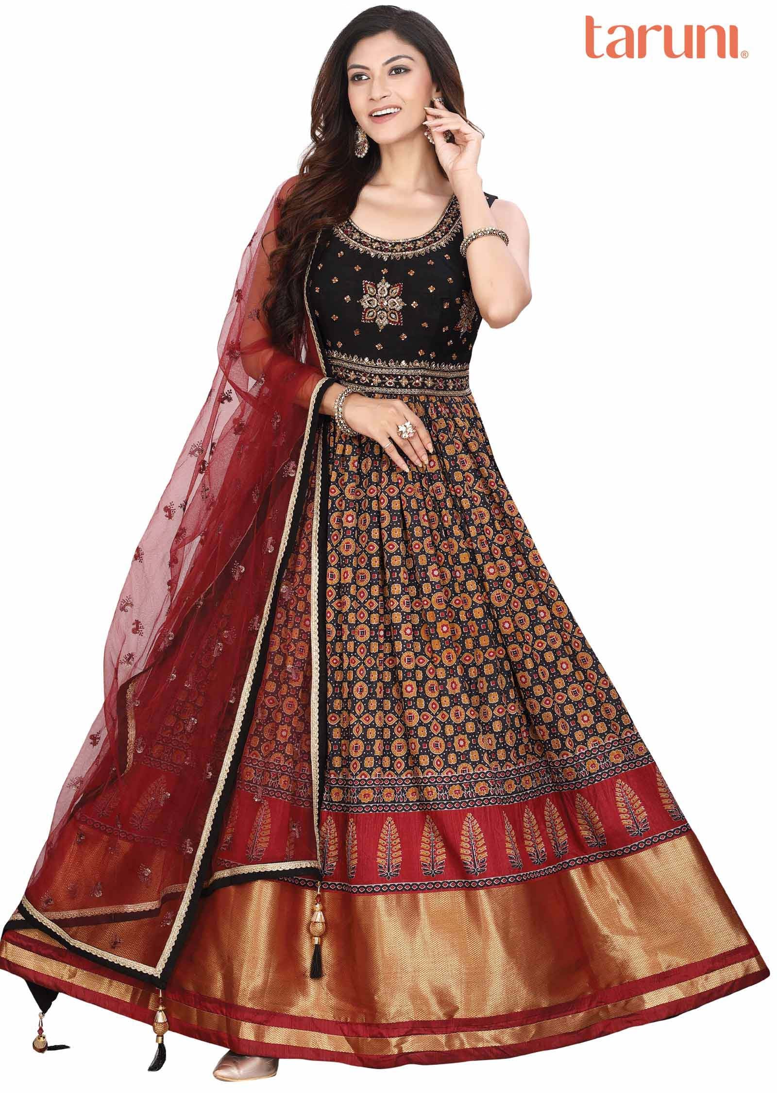 Black Silk Embroidered Anarkali