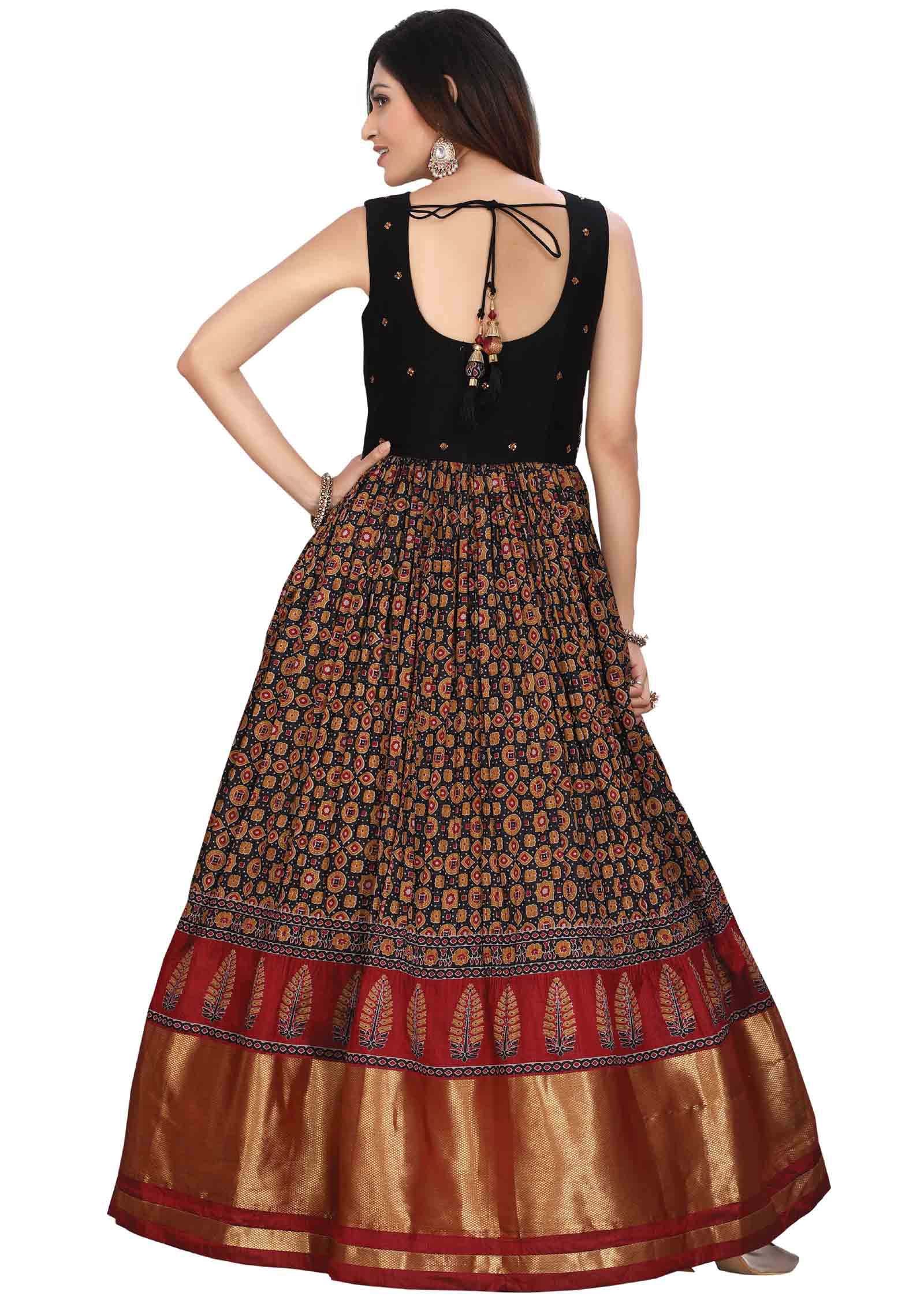 Black Silk Embroidered Anarkali