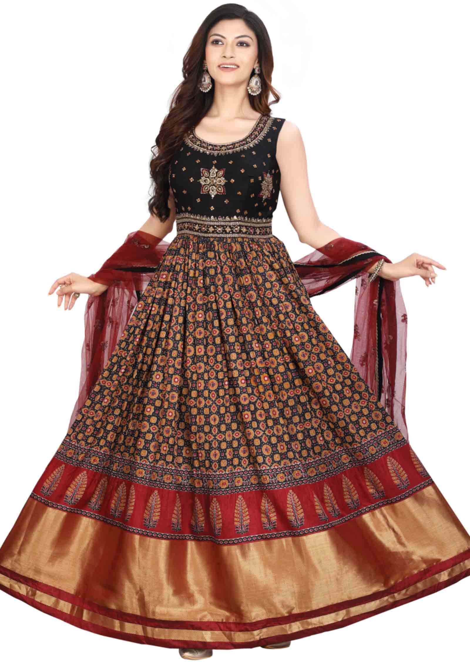 Black Silk Embroidered Anarkali