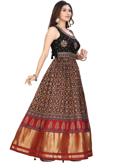 Black Silk Embroidered Anarkali