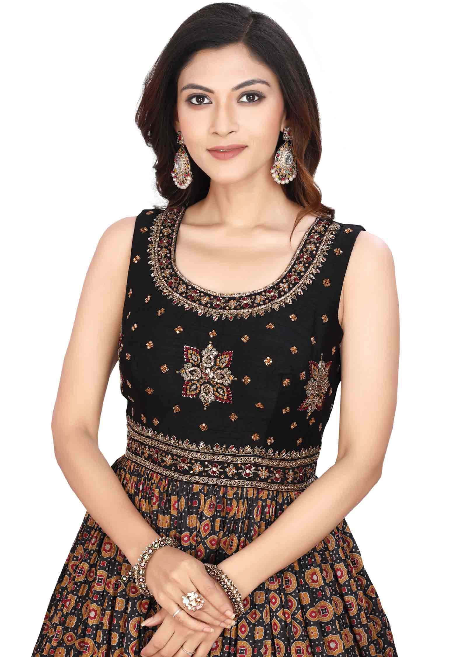 Black Silk Embroidered Anarkali