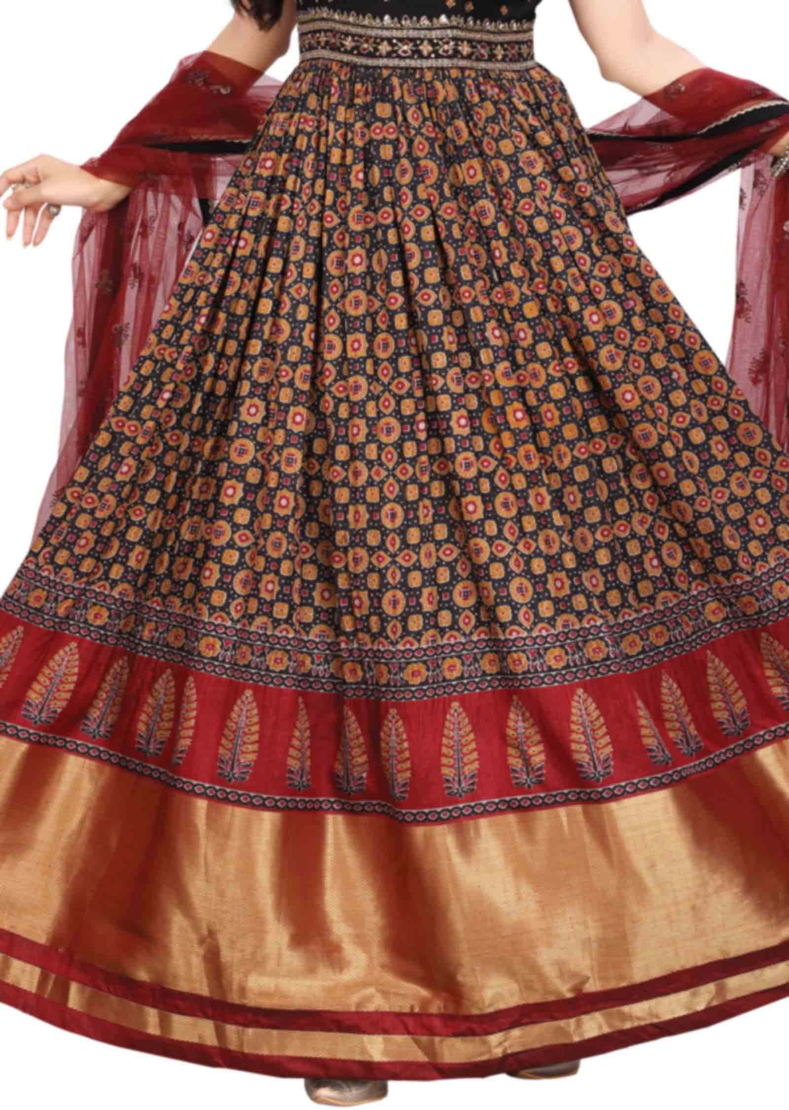 Black Silk Embroidered Anarkali