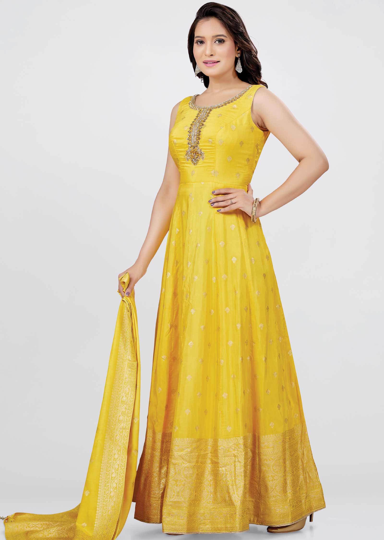 Yellow Banaras Anarkali