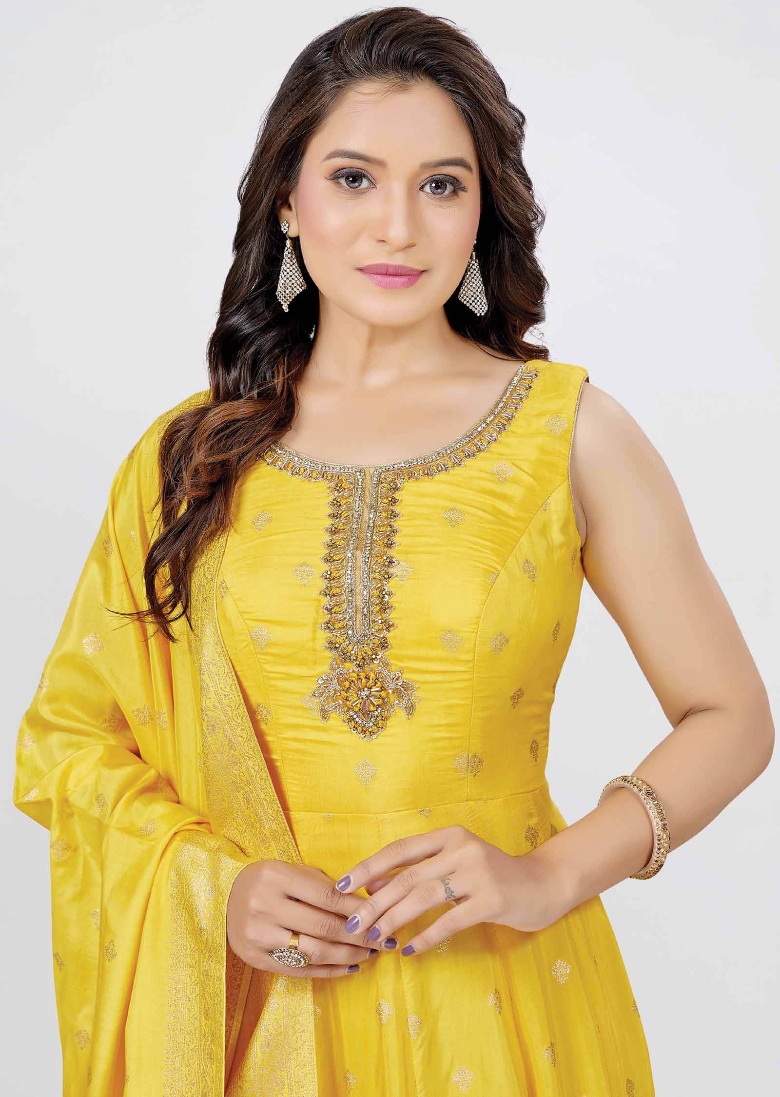 Yellow Banaras Anarkali