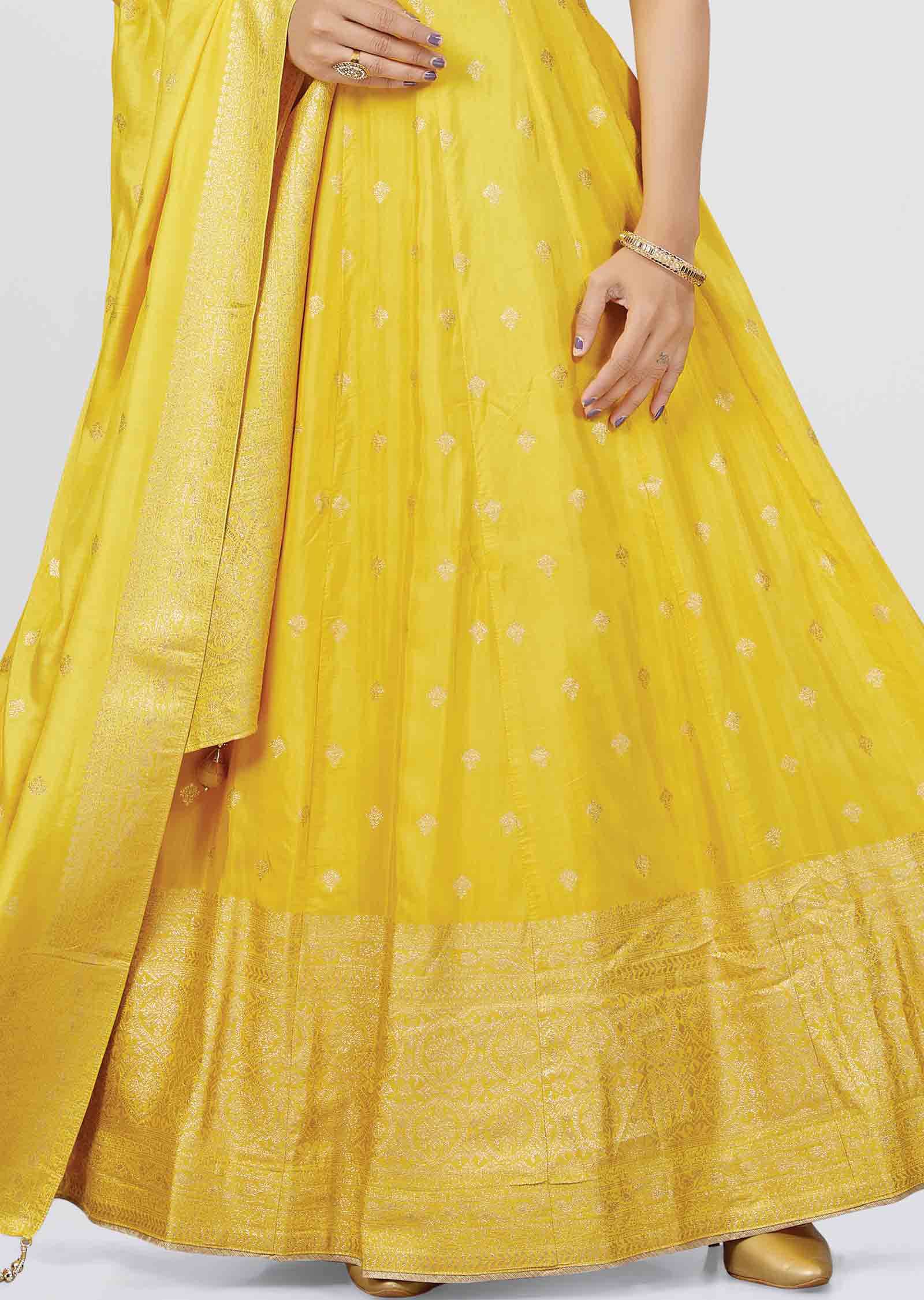 Yellow Banaras Embroidered Anarkali