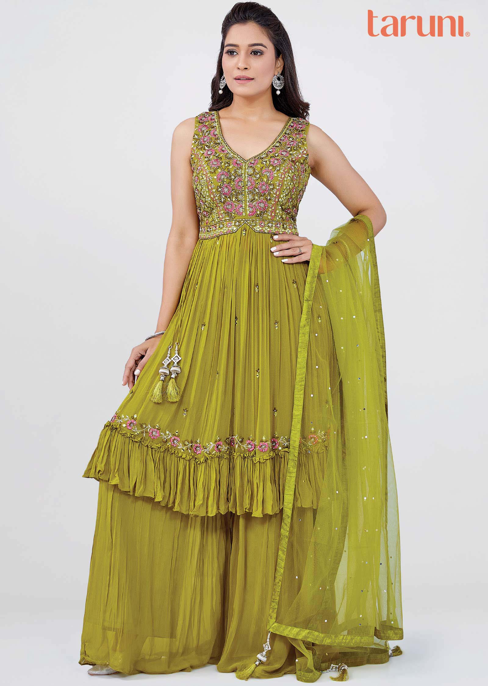 Mehendi Green Georgette Embroidered Anarkali