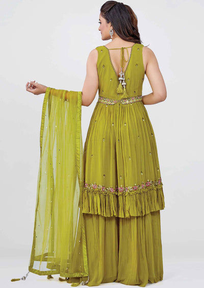 Mehendi Green Georgette Embroidered Anarkali