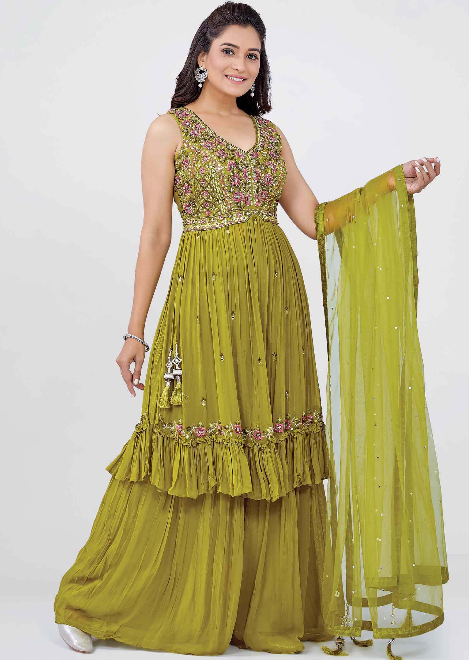 Mehendi Green Georgette Embroidered Anarkali