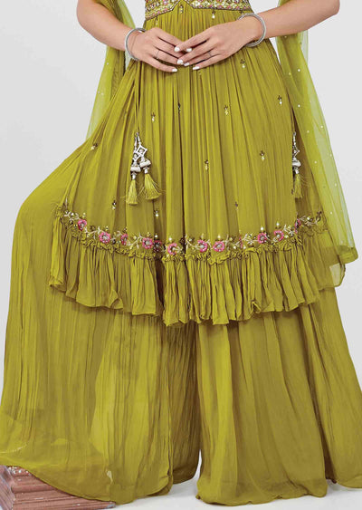 Mehendi Green Georgette Embroidered Anarkali