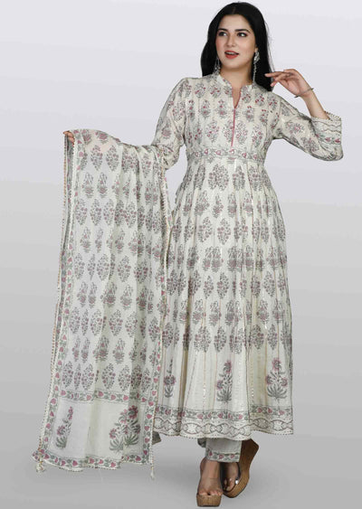 Cream Cotton Sequins Anarkali