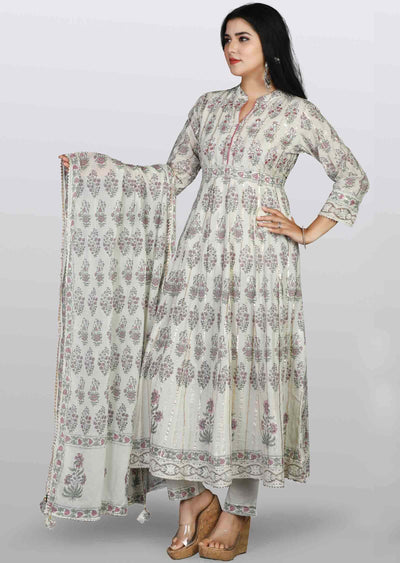 Cream Cotton Sequins Anarkali