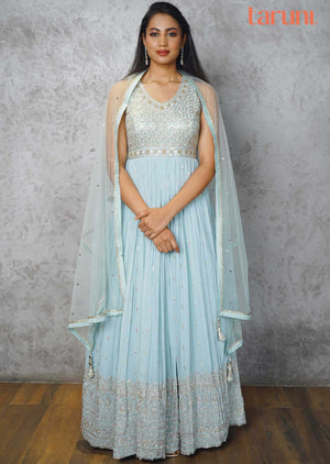 Dusty Mint Green Georgette Zardosi & Embroidered Anarkali