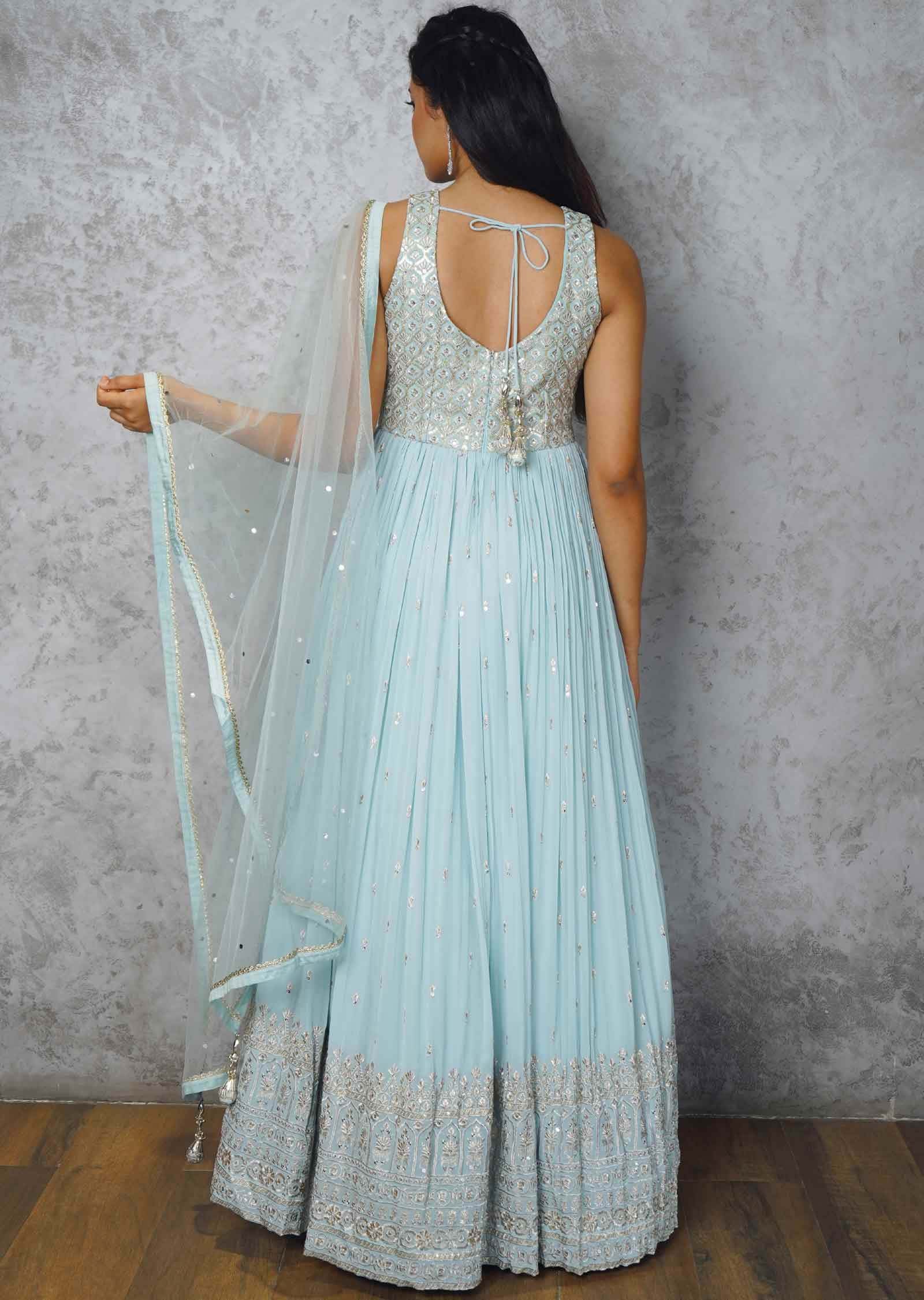 Dusty Mint Green Georgette Zardosi & Embroidered Anarkali