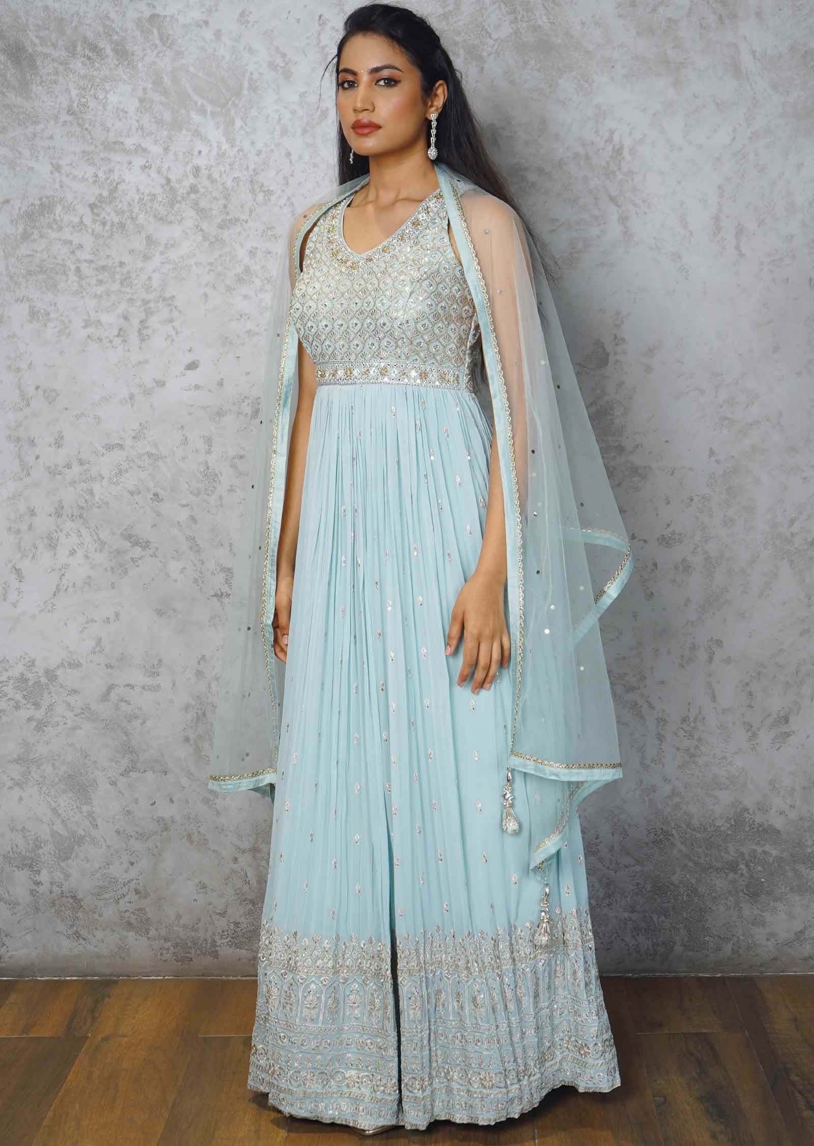 Dusty Mint Green Georgette Zardosi & Embroidered Anarkali