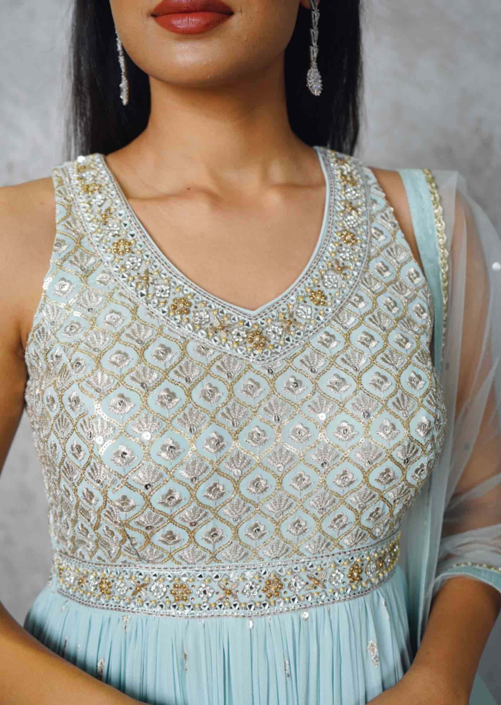 Dusty Mint Green Georgette Zardosi & Embroidered Anarkali