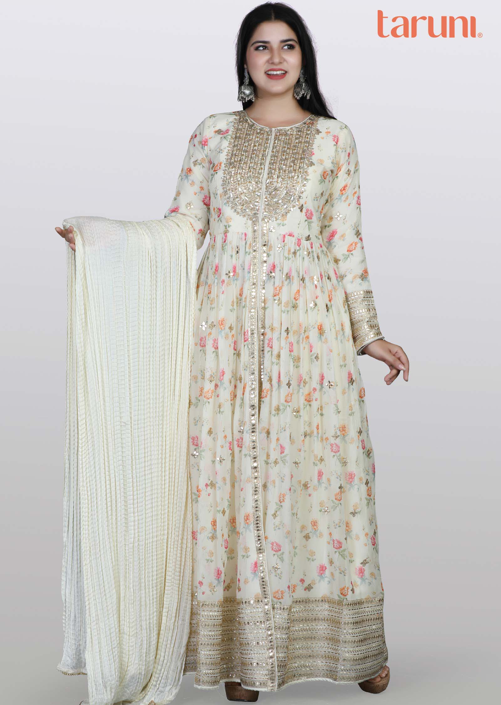 Cream Georgette Sequins & Gota work Anarkali