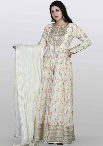 Cream Georgette Sequins & Gota work Anarkali