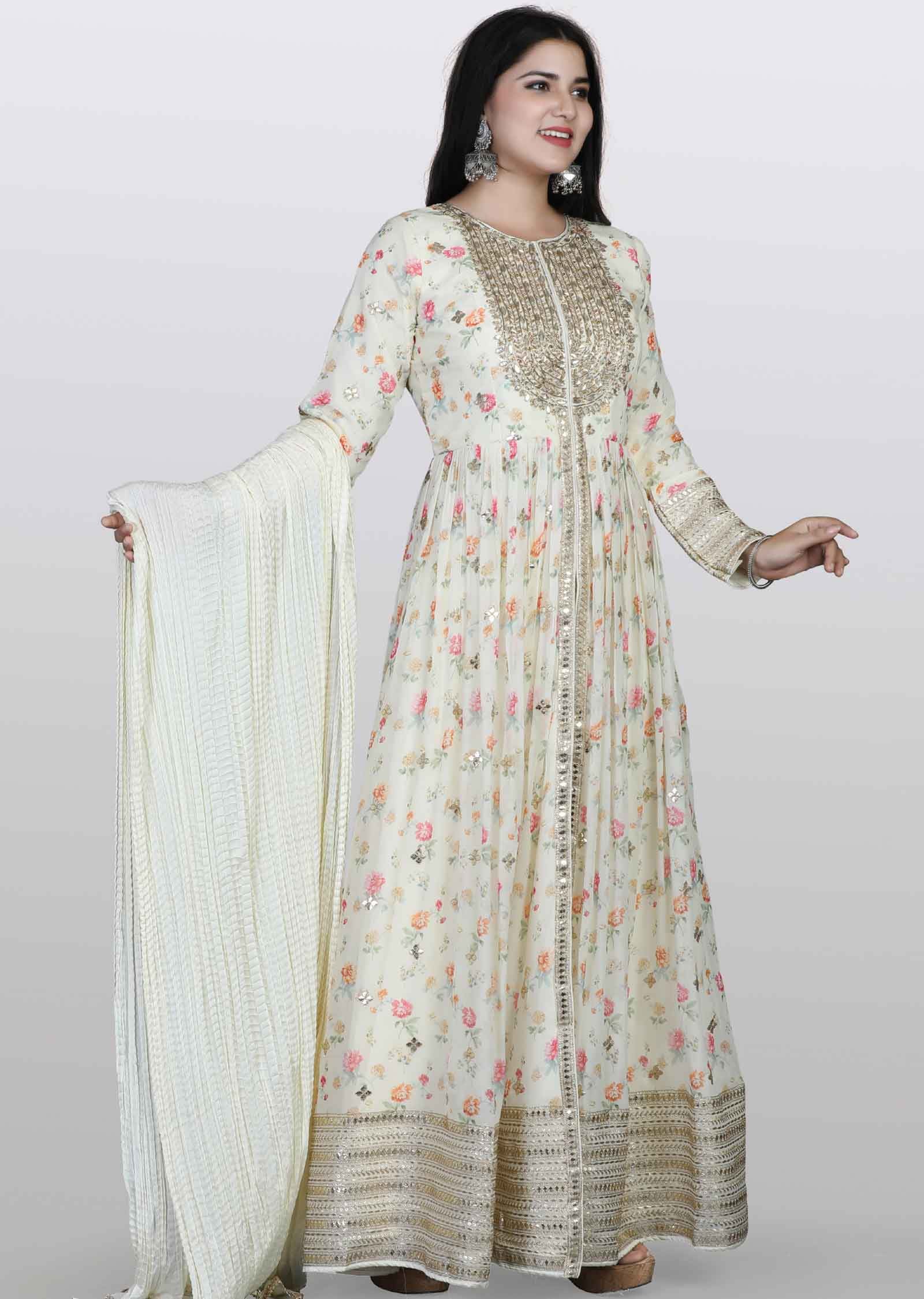 Cream Georgette Sequins & Gota work Anarkali