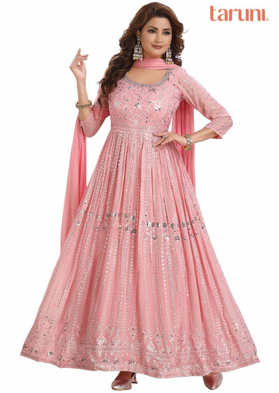 Light Pink Georgette Embroidered Angrakha Anarkali