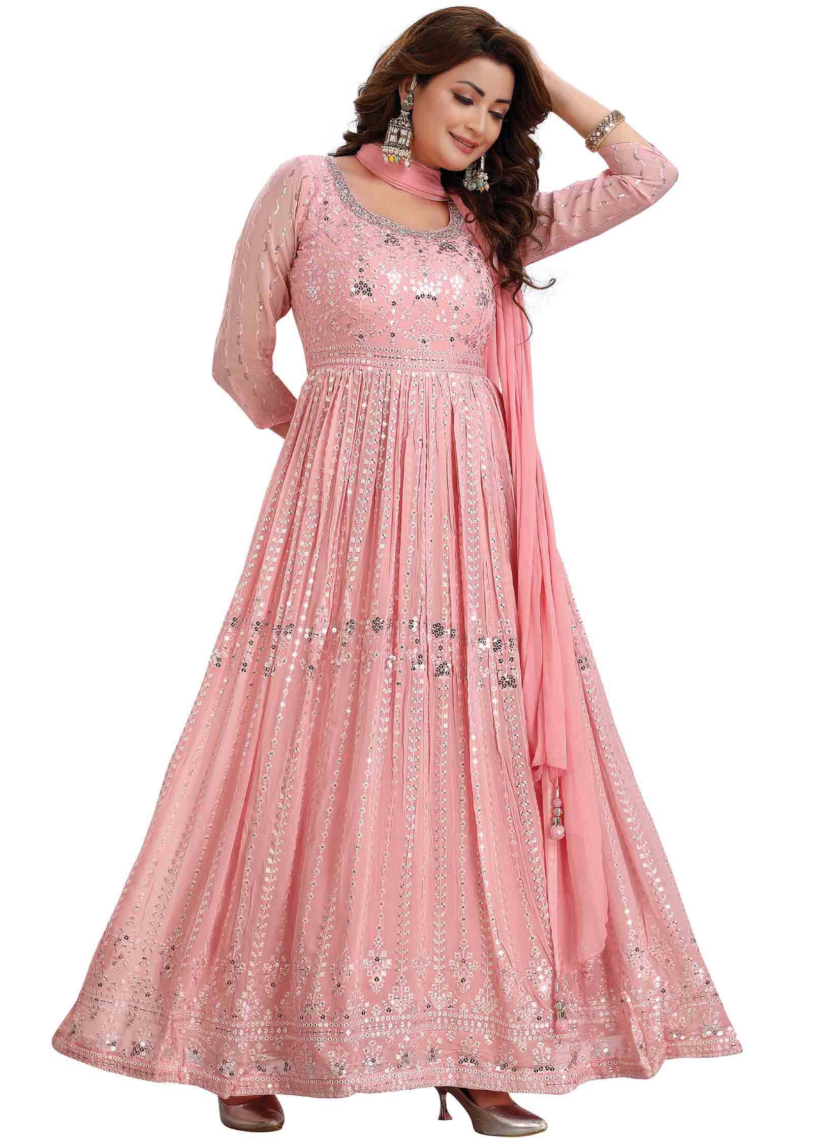 Light Pink Georgette Embroidered Angrakha Anarkali