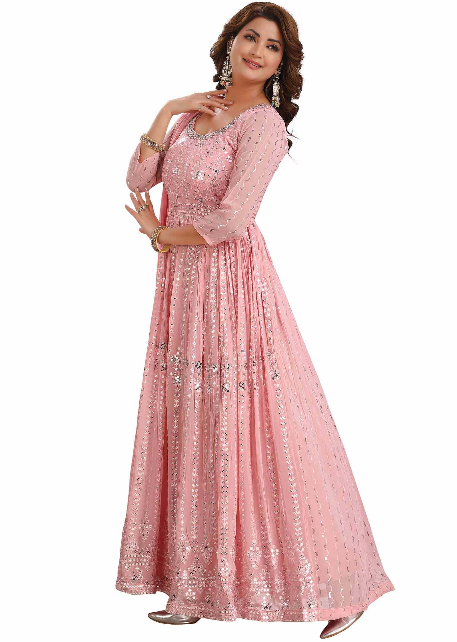 Light Pink Georgette Embroidered Angrakha Anarkali