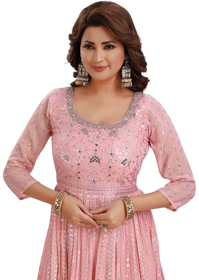 Light Pink Georgette Embroidered Angrakha Anarkali