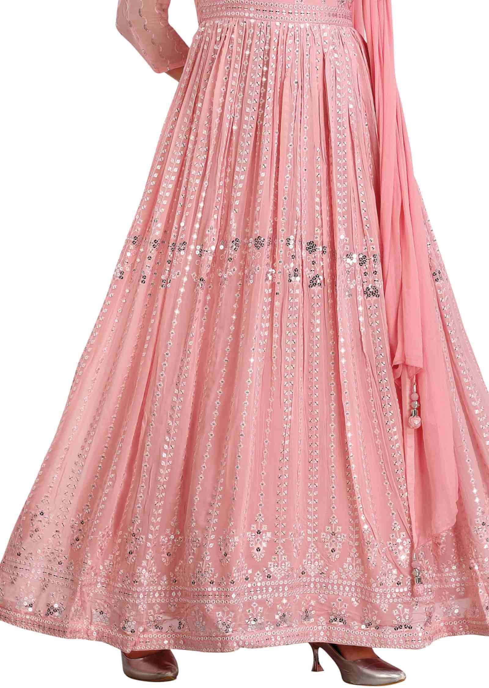 Light Pink Georgette Embroidered Angrakha Anarkali