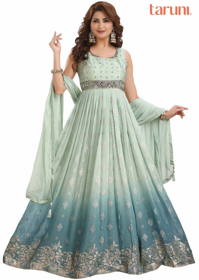 Pista Green Georgette Embroidered Anarkali