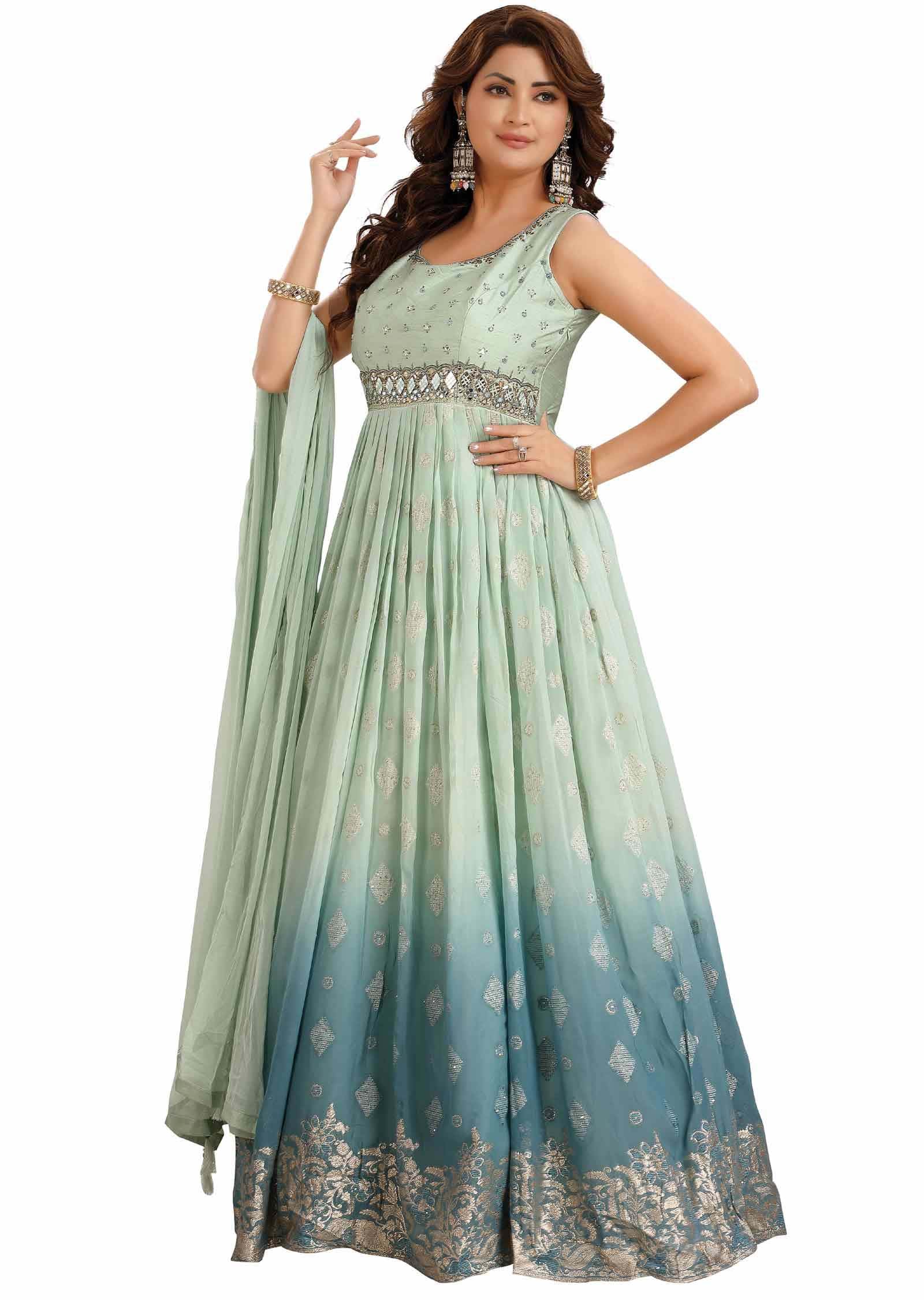 Pista Green Georgette Embroidered Anarkali