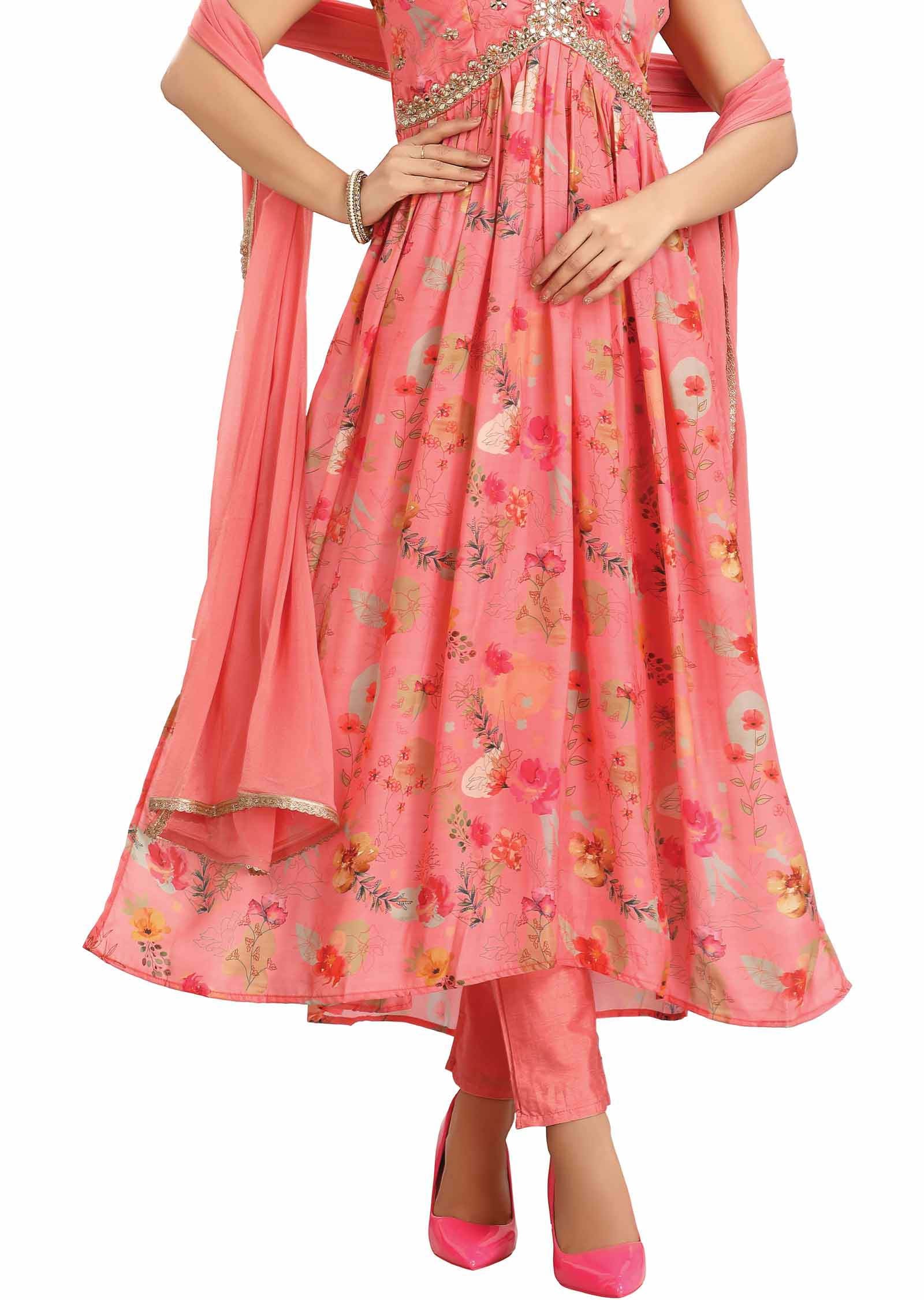 Dark Peach Crepe Zardosi & Embroidered Anarkali