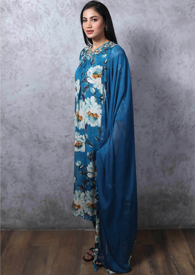 Feroza Blue Chinnon Printed Anarkali