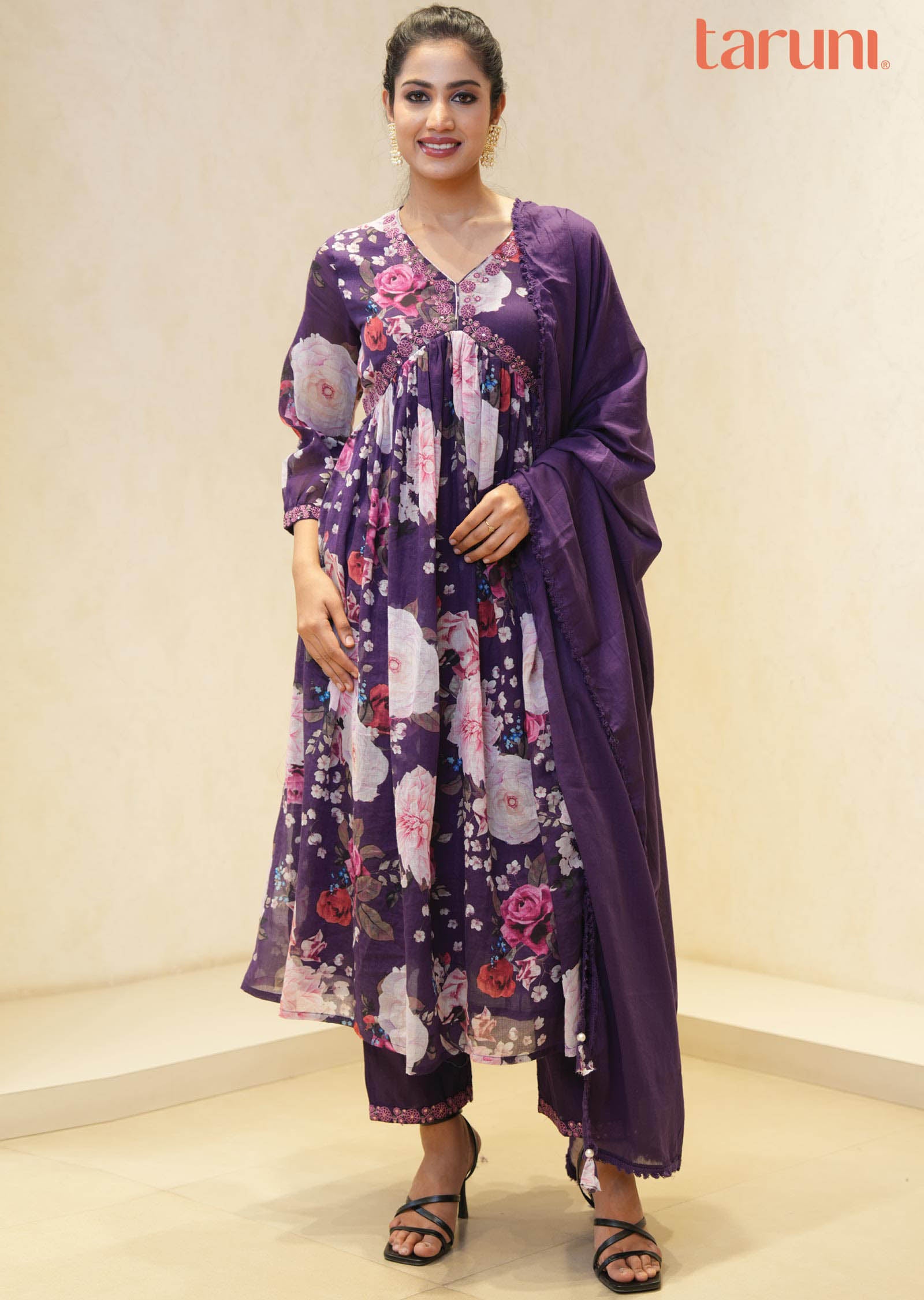 Purple Cotton Alia cut Anarkali