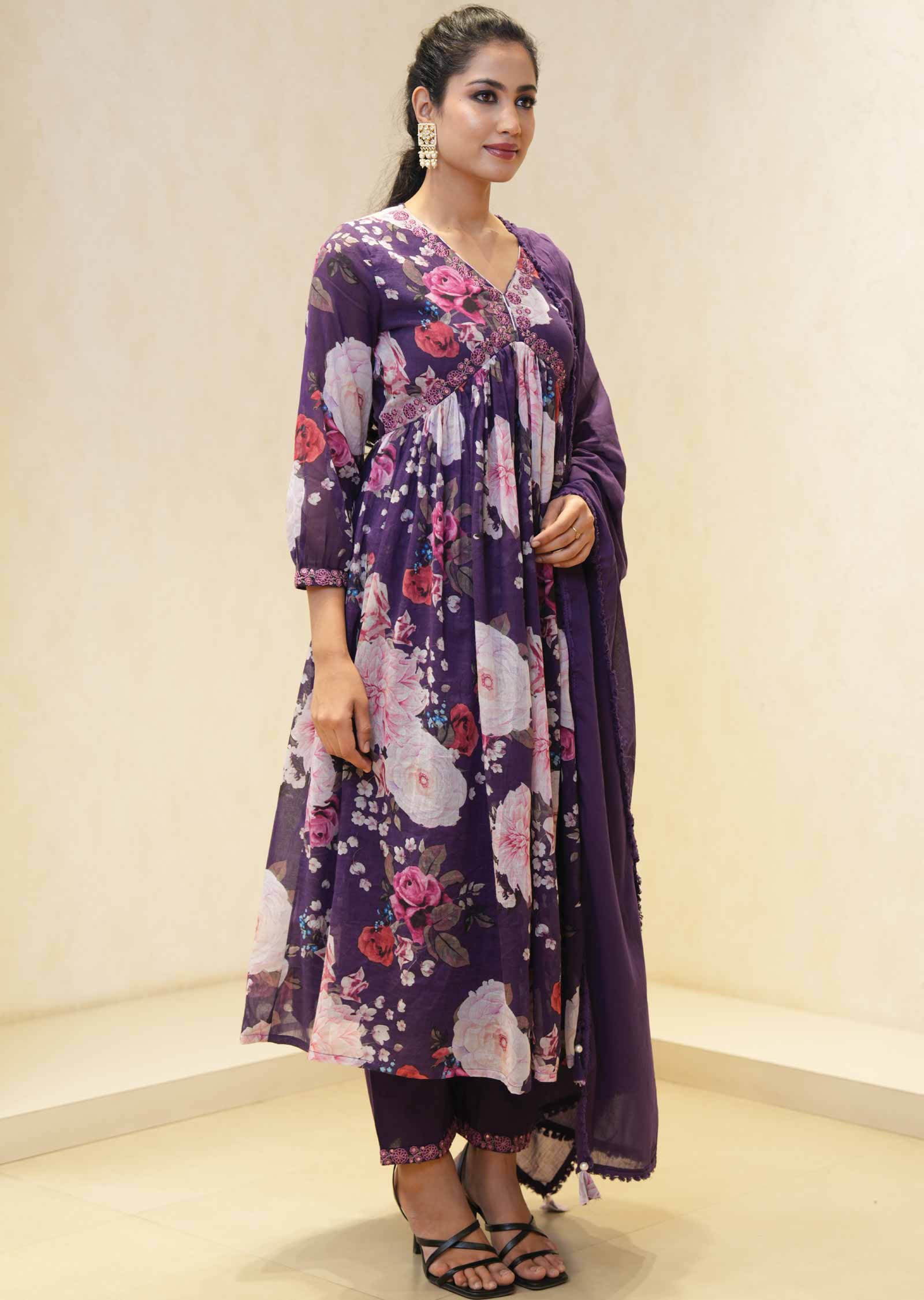 Purple Cotton Alia cut Anarkali